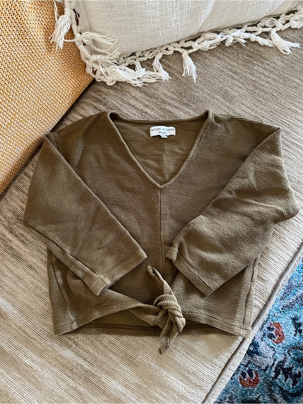 Madewell Olive V-Neck Tie-Front Top